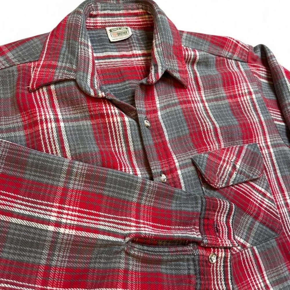 Vintage Five Brothers 80s Men's Red Gray Heavy Weight Flannel Size Large Tall